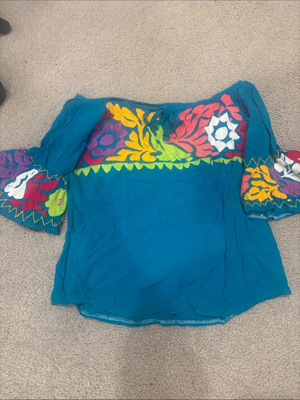 Teal Embroidered Off-Shoulder Women's Top